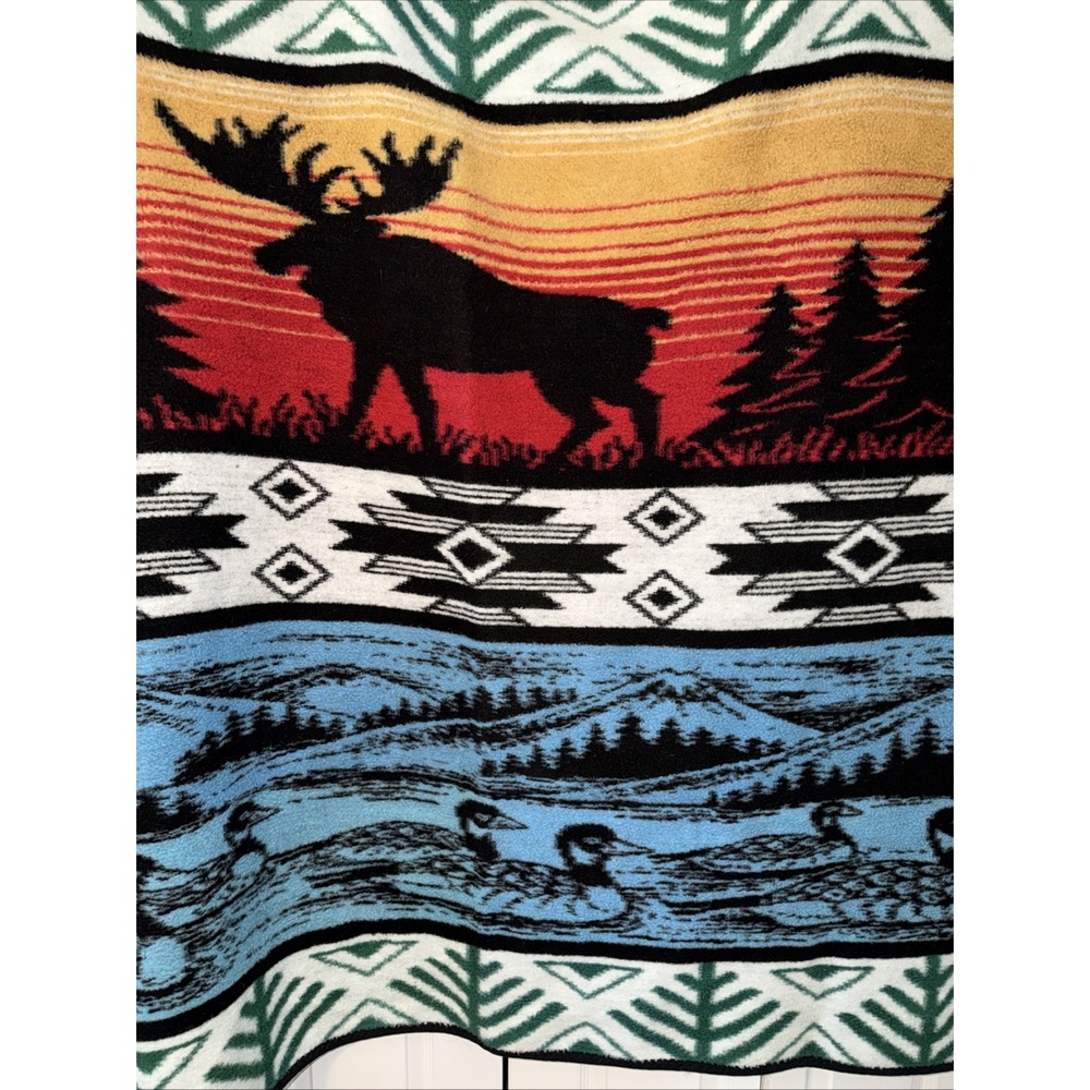 Aztec Moose Duck Blanket Throw Cabin Cottage-core Reversible 58 x 60"